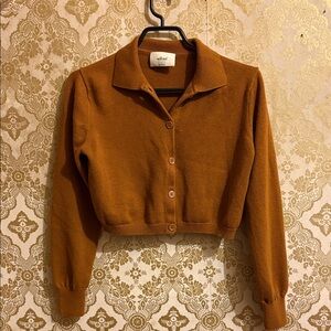 Wilfred Dark Camel Cropped Cardigan Sweater